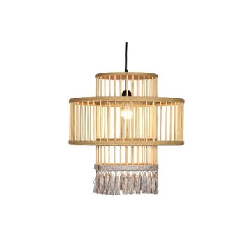 Lámpa mennyezeti bojtos rattan, poliészter 45x45x46 cm barna, bézs