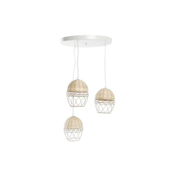 Lámpa mennyezeti fém, rattan 38x38x75 cm világosbarna, fehér