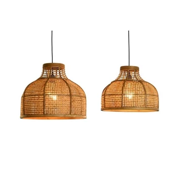 Lámpa szett mennyezeti rattan 46x46x39 cm barna S/2