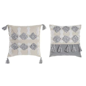 Párna bojtos pamut 45x10x45 cm fehér, szürke 2 féle
