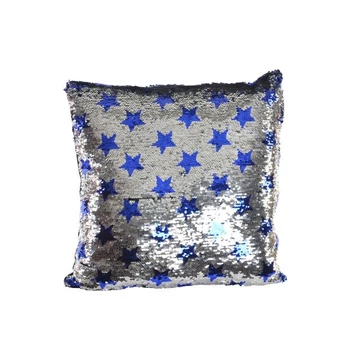 Párna flitteres csillagos bársony, flitter 40x40 cm kék, ezüst