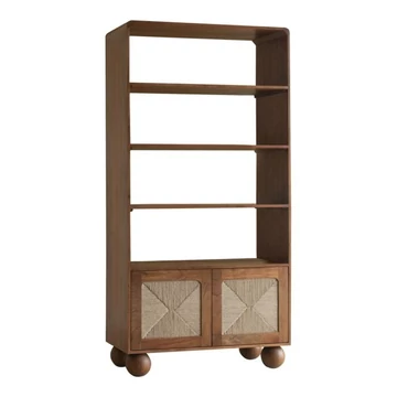 Polc akácfa, rattan 90x40x181 cm barna