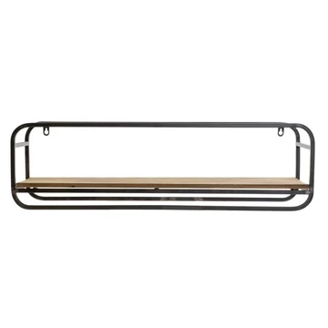 Polc falra akasztóval fém, mdf 71x16x20,5 cm sötétbarna, fekete