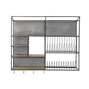 Polc falra fém, mdf 100x24x90 cm natúr, fekete