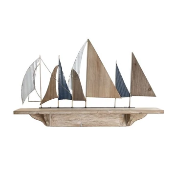 Polc falra vitorlás fa, fém 71x12x45 cm színes