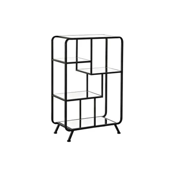 Polc fém, üveg 60x28x93 cm fekete