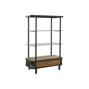 Polc fém, üveg, fa 80x40x121 cm barna, sötétszürke