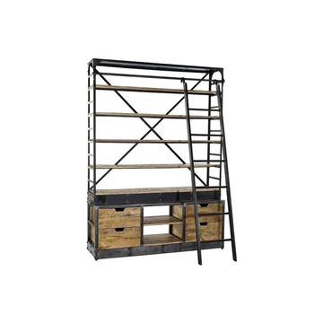Polc lépcsős újrahasznosítottfa, fém 164x47x226 cm natúr, fekete