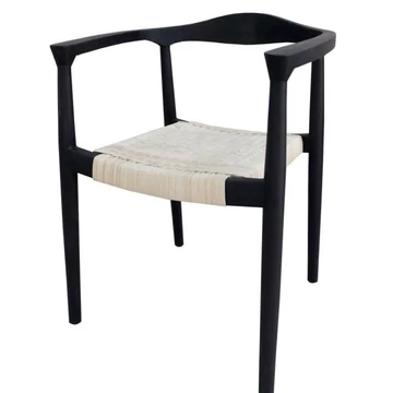 Szék teakfa, rattan 59x55x78 cm fekete