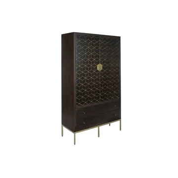 Szekrény akácfa, fém 100x40x175 cm sötétbarna, arany