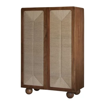 Szekrény akácfa, rattan 102x46x175 cm barna