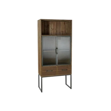 Szekrény fa, üveg, fém 70x34,5x160 cm natúr, fekete