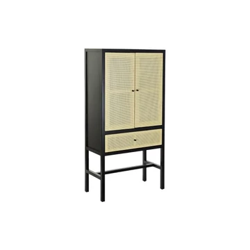 Szekrény lucfenyő, rattan 80x38x160 cm fekete, natúr
