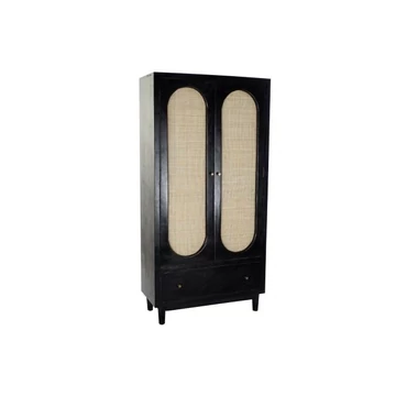 Szekrény mangófa, rattan 90x40x180 cm fekete, natúr