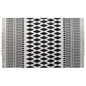 Szőnyeg rombusz pamut 160x250x0,7 cm fehér, fekete