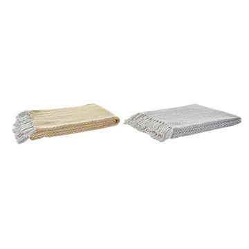Takaró bojtos pamut 150x200x1 cm szürke, mustársárga 2 féle