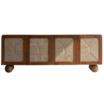 Tálalószekrény akácfa, rattan 165x45x60 cm színes