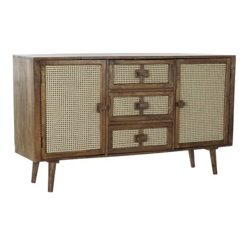 Tálalószekrény mangófa, rattan 150,5x40,5x86 cm sötétbarna