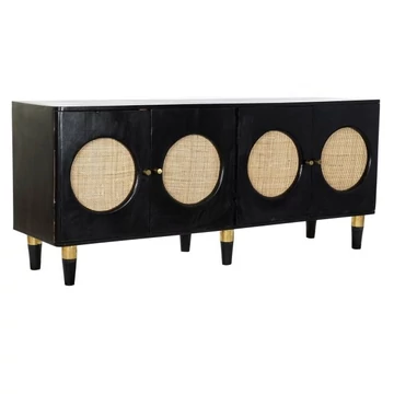 Tálalószekrény mangófa, rattan 150x40x65 cm fekete, natúr