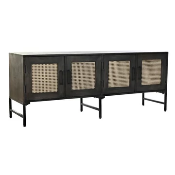 Tálalószekrény mangófa, rattan 155x40x61,5 cm barna