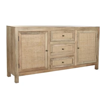 Tálalószekrény mangófa, rattan 180x40x90 cm barna, natúr