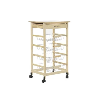 Tároló rekeszekkel kerekes fenyő, mdf, fém 47x38x82 cm natúr, fehér