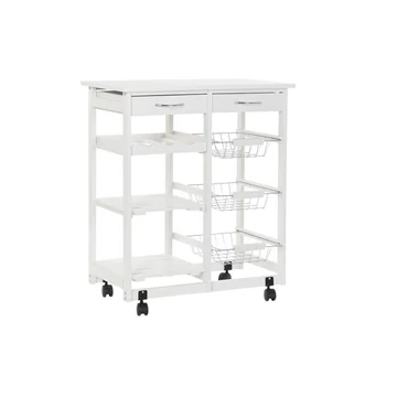 Tároló rekeszekkel kerekes fenyő, mdf, fém 67x37x79 cm fehér, fekete