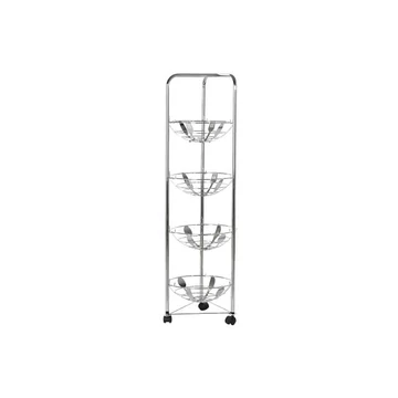 Tároló rekeszekkel krómozott kerekes fém 28x28x95 cm ezüst
