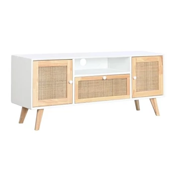 Tv-s szekrény császárfa, rattan 120x30x50 cm fehér, natúr