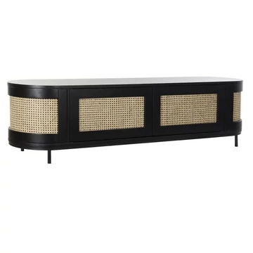 Tv-s szekrény fa, rattan 180x45x46 cm fekete, natúr