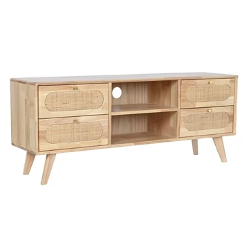 Tv-s szekrény gumifa, rattan, fém 120x30x48 cm natúr
