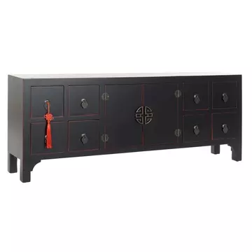 Tv-s szekrény keleti lucfenyő, mdf 130x24x51 cm fekete, piros