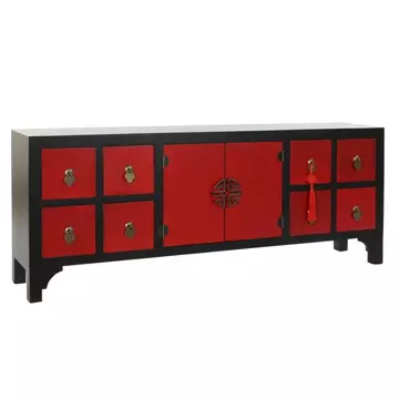 Tv-s szekrény lucfenyő, mdf 130x25x50,5 cm piros, fekete
