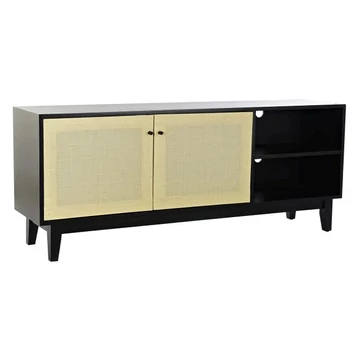 Tv-s szekrény lucfenyő, rattan 160x38x65 cm fekete, natúr