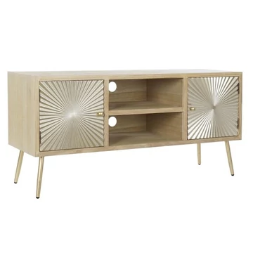 Tv-s szekrény mdf, lucfenyő, fém 130x40x60 cm natúr, arany