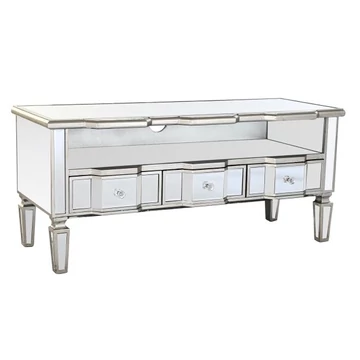 Tv-s szekrény tükör üveg, mdf 112x45x50 cm ezüst
