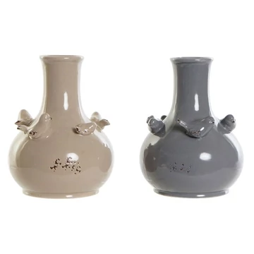 Váza madarak porcelán 13,5x13,5x18 cm bézs, szürke 2 féle