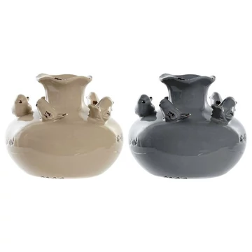 Váza madarak porcelán 14,5x14,5x12 cm bézs, szürke 2 féle