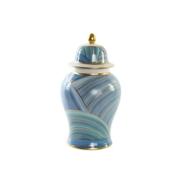 Váza tetővel porcelán 17x17x31 cm kék, arany