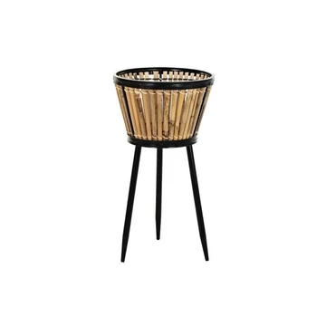 Virágtartó rattan, fém 30x30x55 cm natúr, fekete