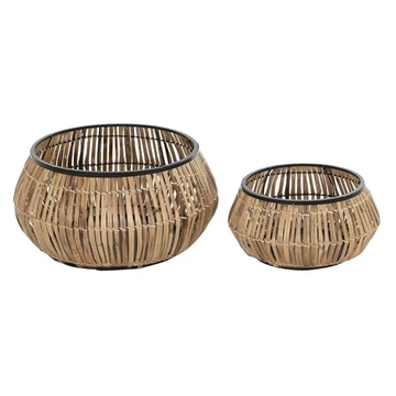 Virágtartó szett rattan, fém 50x50x25,4 cm natúr, fekete S/2