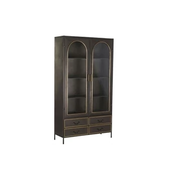 Vitrin fém, üveg 100x35x180 cm fekete, arany