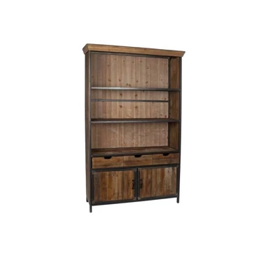 Vitrin újrahasznosítottfa, fém 127x36x202 cm sötétbarna, fekete