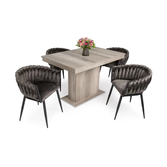 Flóra asztal 120 cm (canyon tölgy) + 4 db Deluxe (barna)