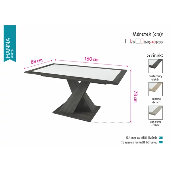 Hanna bővíthető asztal