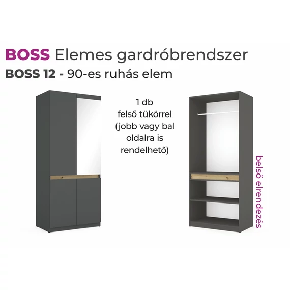 Boss elemes gardrób - 90-es ruhás elem (felül 1 tükrös)