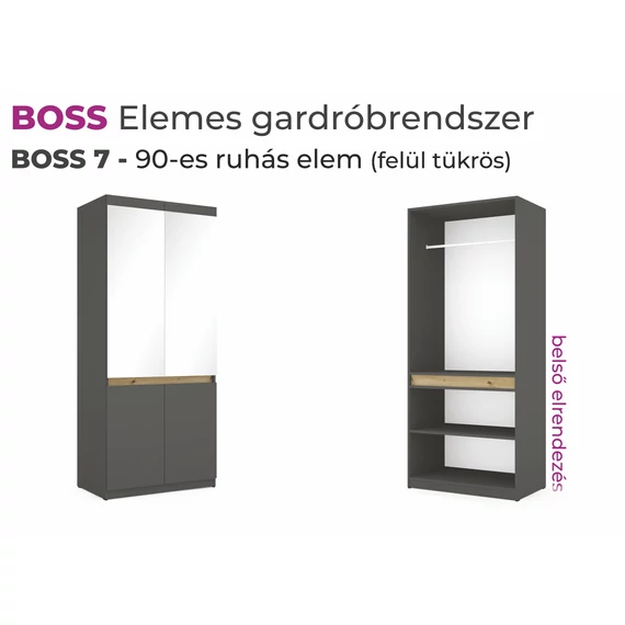 Boss elemes gardrób - 90-es ruhás elem (felül tükrös)