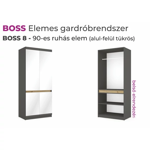 Boss elemes gardrób - 90-es ruhás elem (alul-felül tükrös)