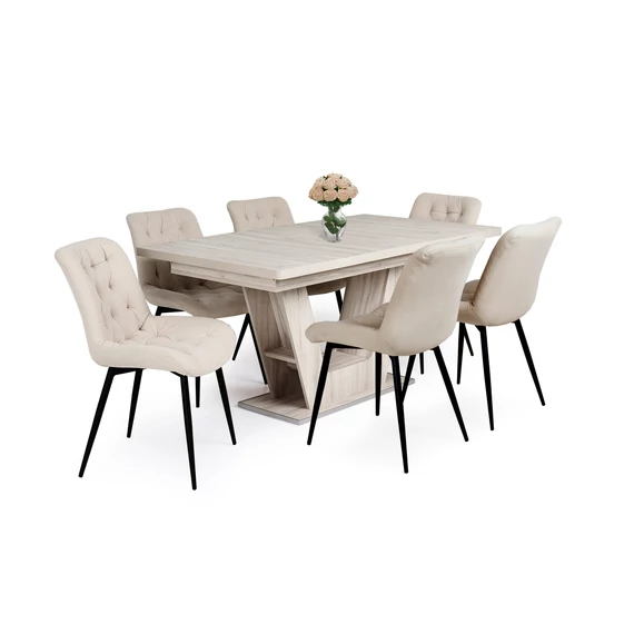 Prága asztal 160-as (justus tölgy) + 6 db Korina szék (beige)