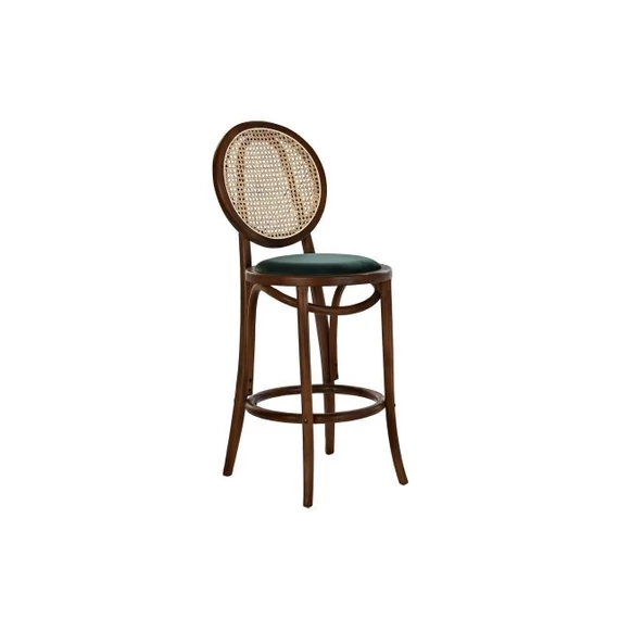 Bárszék szilfa, rattan, bársony 43x43x108 cm sötétbarna, zöld